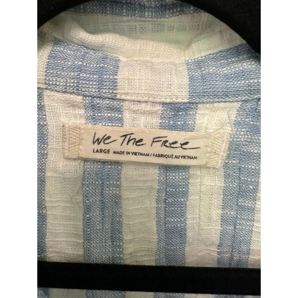 Free People We The Free Away At Sea Frayed Hem Button Down Striped Top L